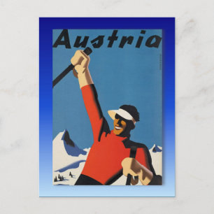 Vintage Ski Poster, Ski Austria Postcard