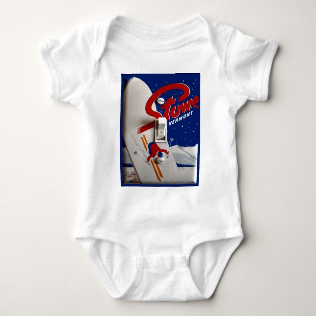 Vintage ski poster,   Stowe, Vermont Baby Bodysuit (Front)
