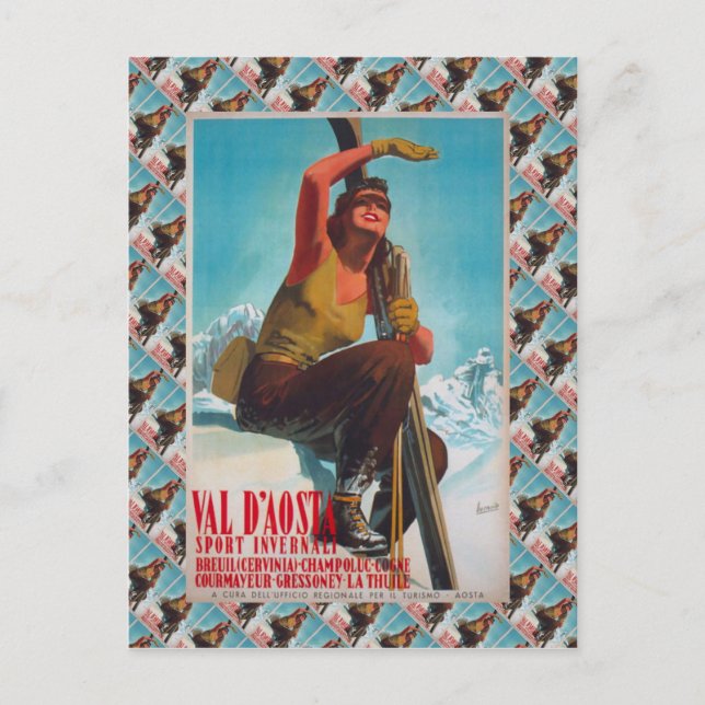 Vintage Ski Poster,  Val d'Aosta, Italy Postcard (Front)