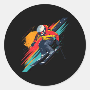 Vintage Ski Racer Design - Retro Classic Round Sticker