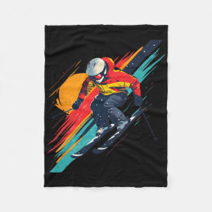 Vintage Ski Racer Design - Retro, Vibrant Skiing A Fleece Blanket