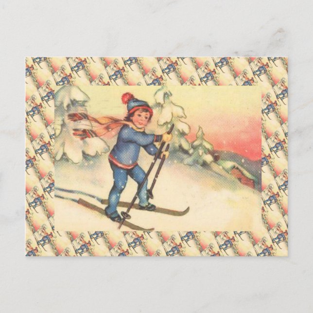 Vintage Ski Scene, Girl on the slopes Postcard (Front)