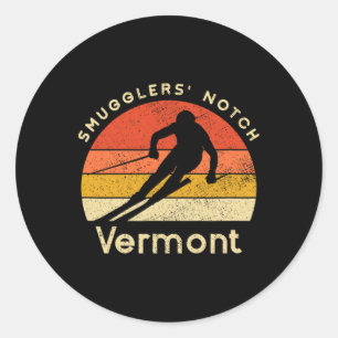 Vintage Ski Smugglers' Notch Vermont Mountain Classic Round Sticker