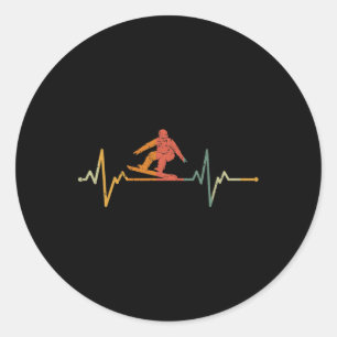 Vintage Ski Snowboarder Gift Heartbeat Snowboardin Classic Round Sticker