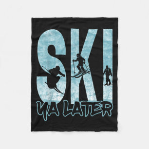 Vintage ski ya later funny skier winter sports fleece blanket