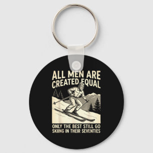 Vintage skier seventies humour old man skiing desi key ring