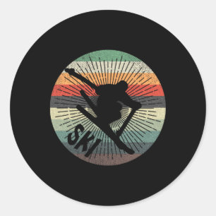 Vintage Skier Ski Skiing Mountains Winter Sports F Classic Round Sticker