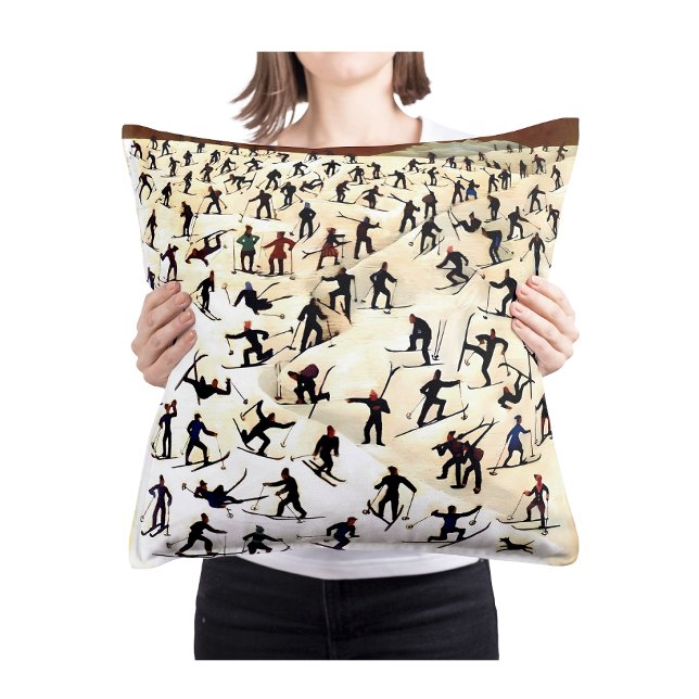 Vintage Skiers Art, Winter Landscape Painting Cushion (Creator Uploaded)