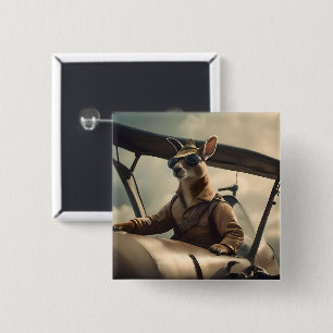 "Vintage Skies: The Kangaroo Pilot in Old Plane 15 Cm Square Badge