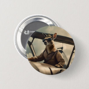 "Vintage Skies: The Kangaroo Pilot in Old Plane 6 Cm Round Badge