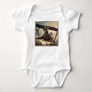 "Vintage Skies: The Kangaroo Pilot in Old Plane Baby Bodysuit