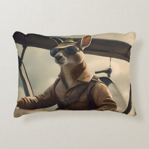 "Vintage Skies: The Kangaroo Pilot in Old Plane Decorative Cushion