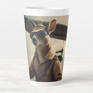 "Vintage Skies: The Kangaroo Pilot in Old Plane Latte Mug