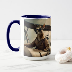 "Vintage Skies: The Kangaroo Pilot in Old Plane Mug
