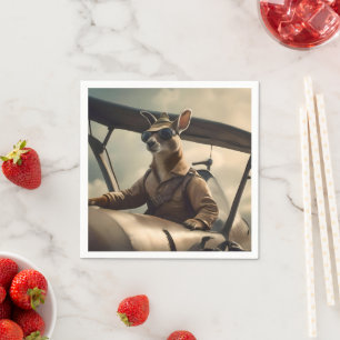 "Vintage Skies: The Kangaroo Pilot in Old Plane Napkin