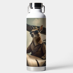 "Vintage Skies: The Kangaroo Pilot in Old Plane Water Bottle