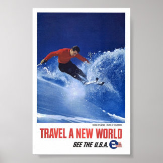 Vintage Skiing Aspen Colorado Travel Poster Art