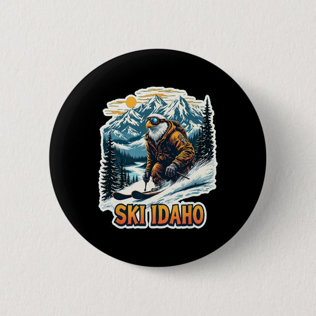 Vintage Skiing Eagle Design  6 Cm Round Badge (Front)