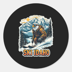 Vintage Skiing Eagle Design, Ski Idaho Classic Round Sticker