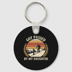 Vintage Skiing Family Got Ped By My Daughter Retro Key Ring
