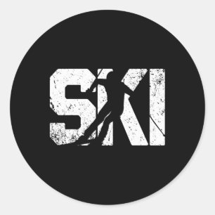 Vintage Skiing Funny Gift Winter Sports Skis Classic Round Sticker