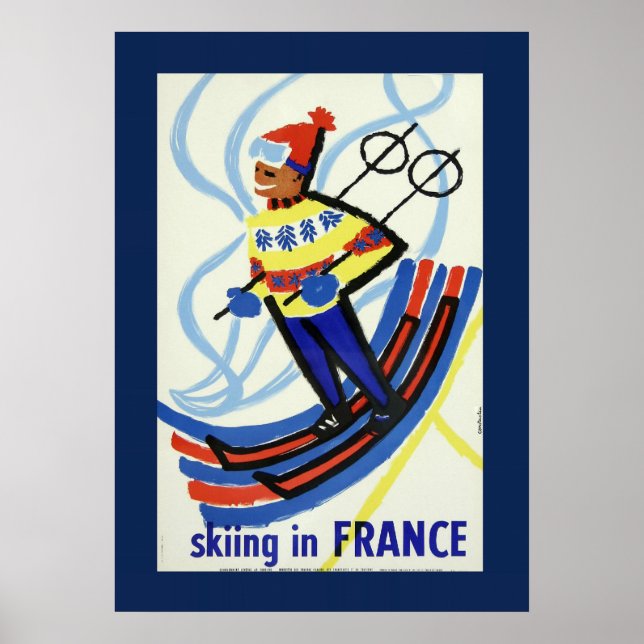 Vintage Skiing in France Travel Poster (Front)