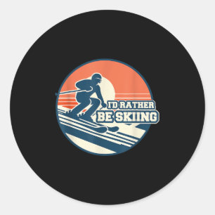 Vintage Skiing Silhouette Design With Sunset Gradi Classic Round Sticker
