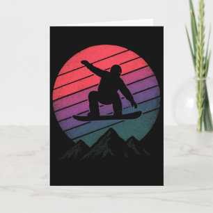 Vintage Skiing Silhouette - Retro Sunset Mountains Card