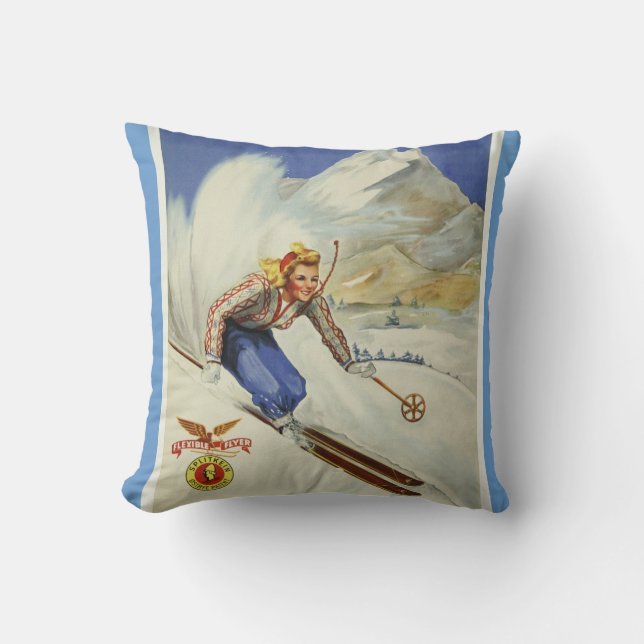 Vintage Skiing Travel Art Cushion (Front)