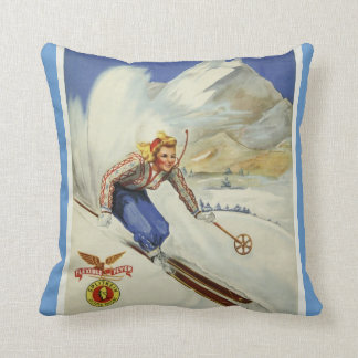 Vintage Skiing Travel Art Cushion