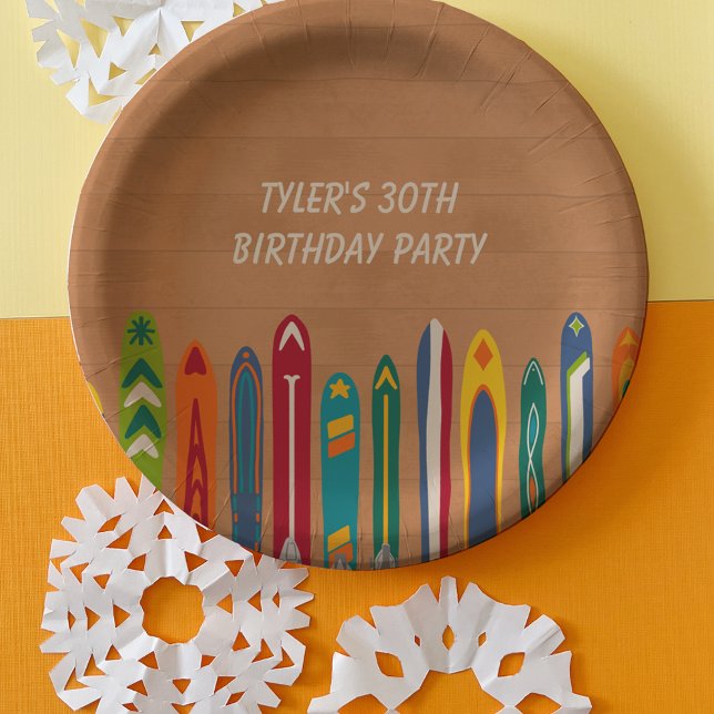 Vintage Skis Personalized Skiers Party Paper Plate (Creator Uploaded)