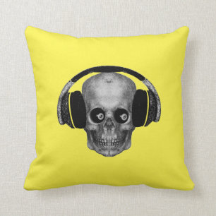 Vintage Skull 8 Ball with Headphones Cushion