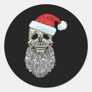 Vintage Skull & Santa Hat Retro Metal Christma Classic Round Sticker