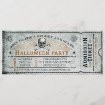 Vintage Skull and Bones Halloween Party Ticket
