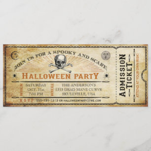 Vintage Skull and Bones Halloween Party Ticket Invitation