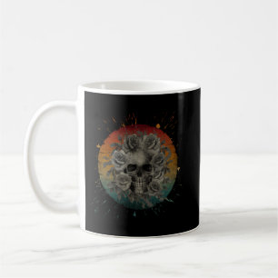 VINTAGE SKULL AND FLOWERS BLACK AND WHITE COFFEE MUG