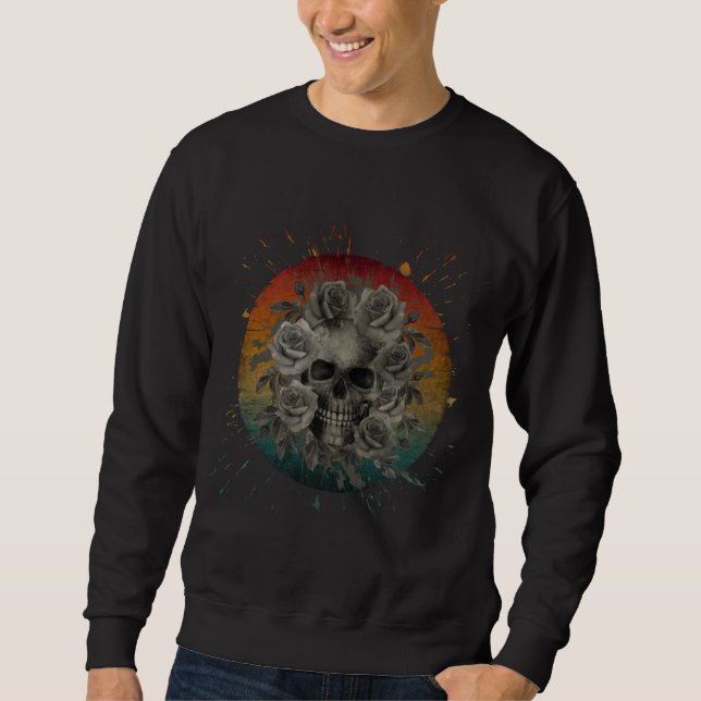VINTAGE SKULL AND FLOWERS BLACK AND WHITE SWEATSHIRT (Front)