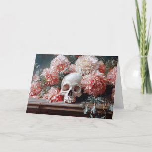 Vintage Skull and Light Pink Flowers Card