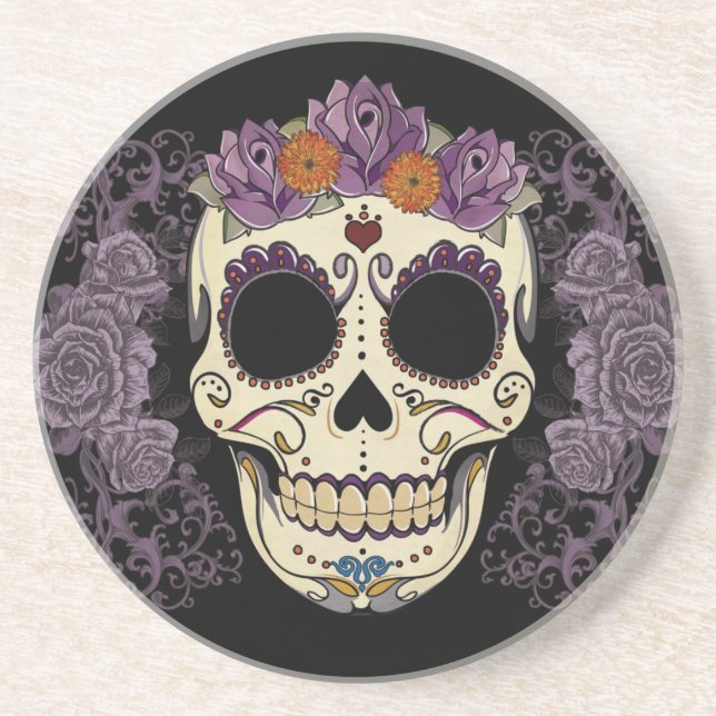 Vintage Skull and Roses Coaster (Front)