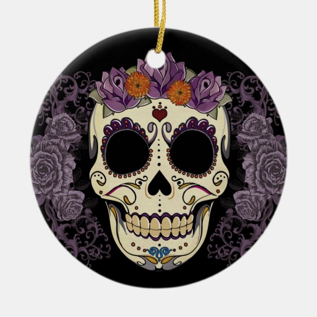 Vintage Skull and Roses Ornament (Front)