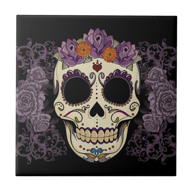 Vintage Skull and Roses Tile (Front)