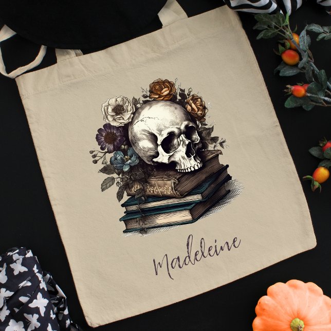 Vintage Skull Books Dark Academia Halloween  Tote Bag (Creator Uploaded)