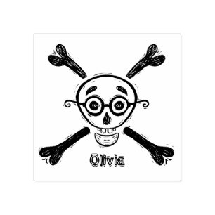 Vintage Skull, Crossbones eyeglasses personalised Rubber Stamp