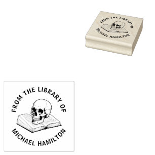 Vintage Skull From the Library of Book Custom Name Rubber Stamp