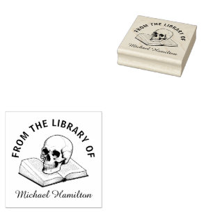 Vintage Skull From the Library of Book Custom Name Rubber Stamp