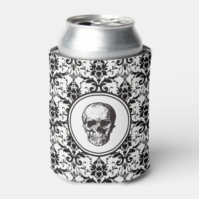 Vintage Skull Gothic Damask Pattern HALLOWEEN Can Cooler (Can Front)