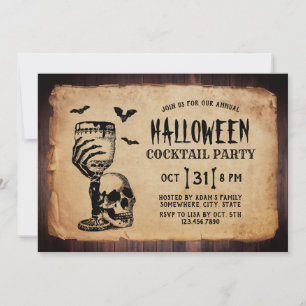 Vintage Skull Halloween Cocktail Party Invitation