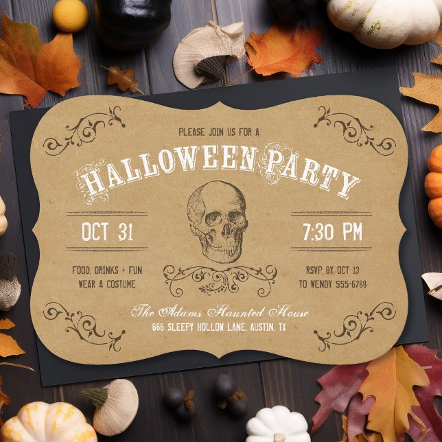 Vintage Skull Halloween Costume Party Invitation (Creator Uploaded)