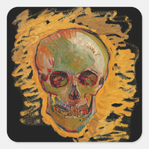 Vintage Skull Painting by Van Gogh Square Sticker