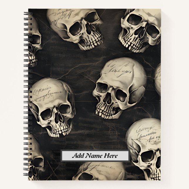 Vintage Skull Pattern Customisable Name  Notebook (Front)